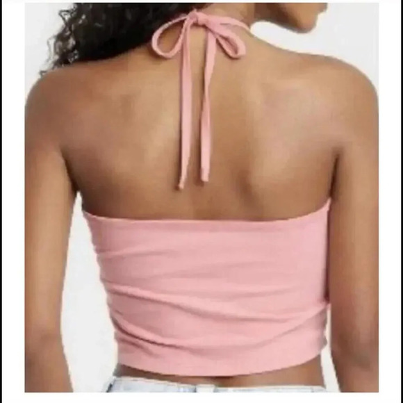 NWT Isaac Morris Women's USA Flag Graphic Halter Cropped Top Coral Pink XS - Picture 4 of 12